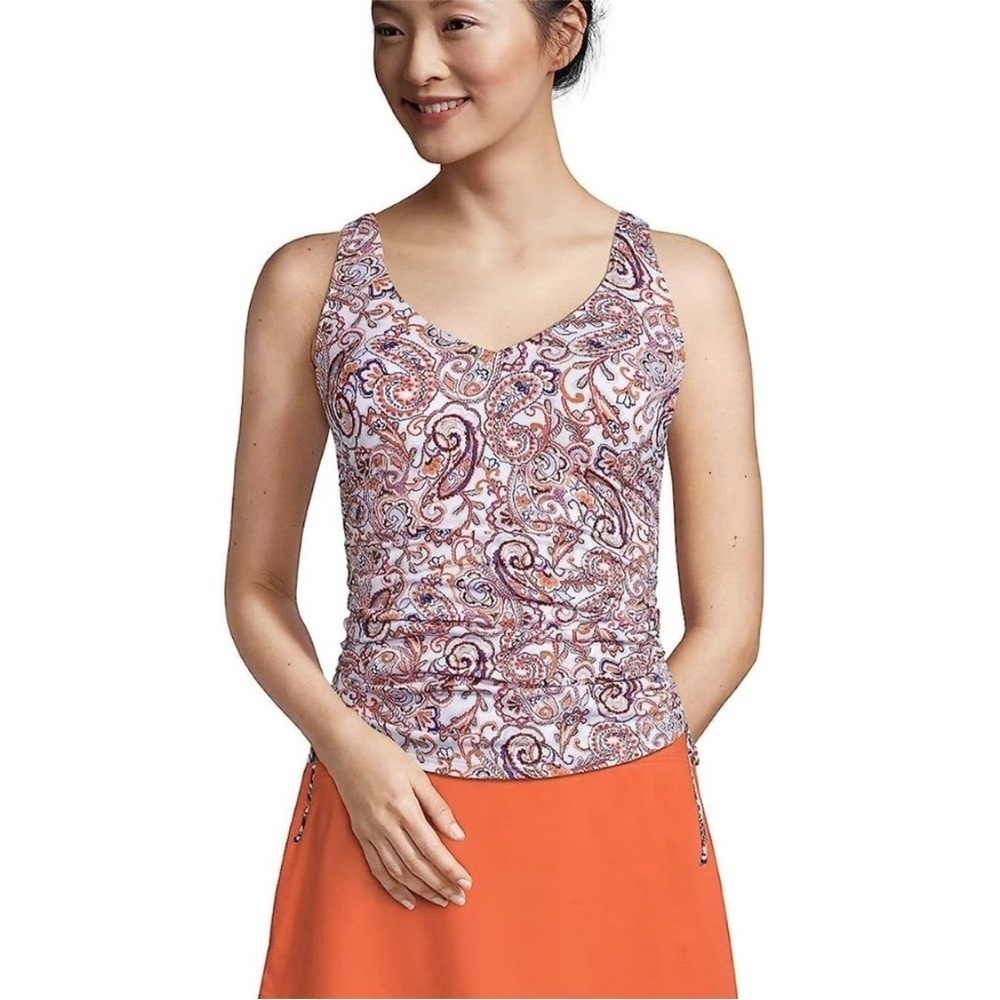 Land’s End Retro Paisley Adjustable Underwire V-Neck Tankini Top 522543 - Picture 1 of 9